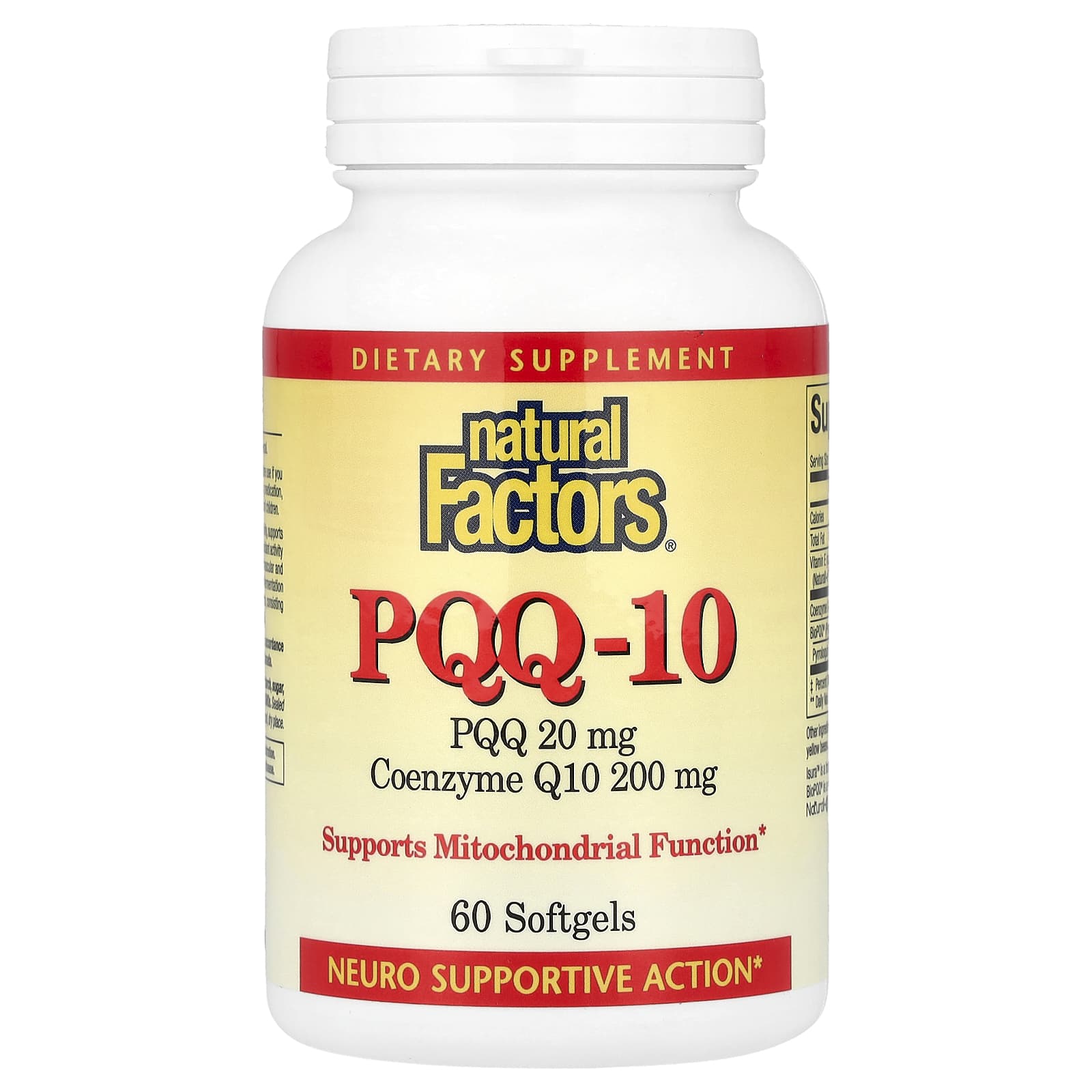 Natural Factors, PQQ-10, PQQ 20 mg, CoQ10 200 mg, 60 Softgels UPC 068958026190 | Hilife Vitamins