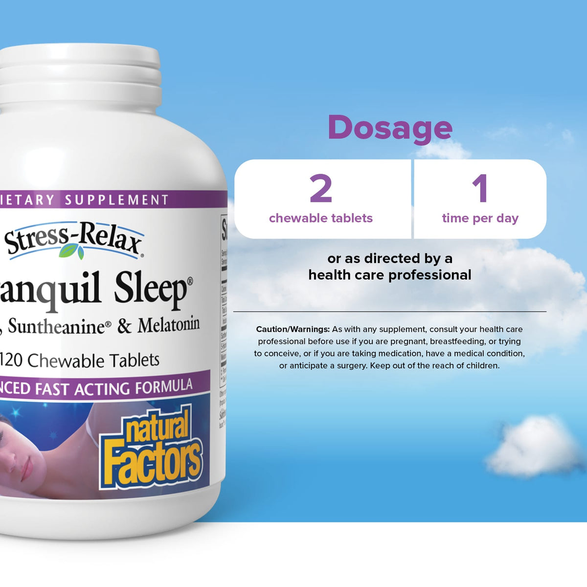 Natural Factors, Stress-Relax, Tranquil Sleep, 5-HTP, Suntheanine & Melatonin, 120 Chewable Tablets UPC 068958028439