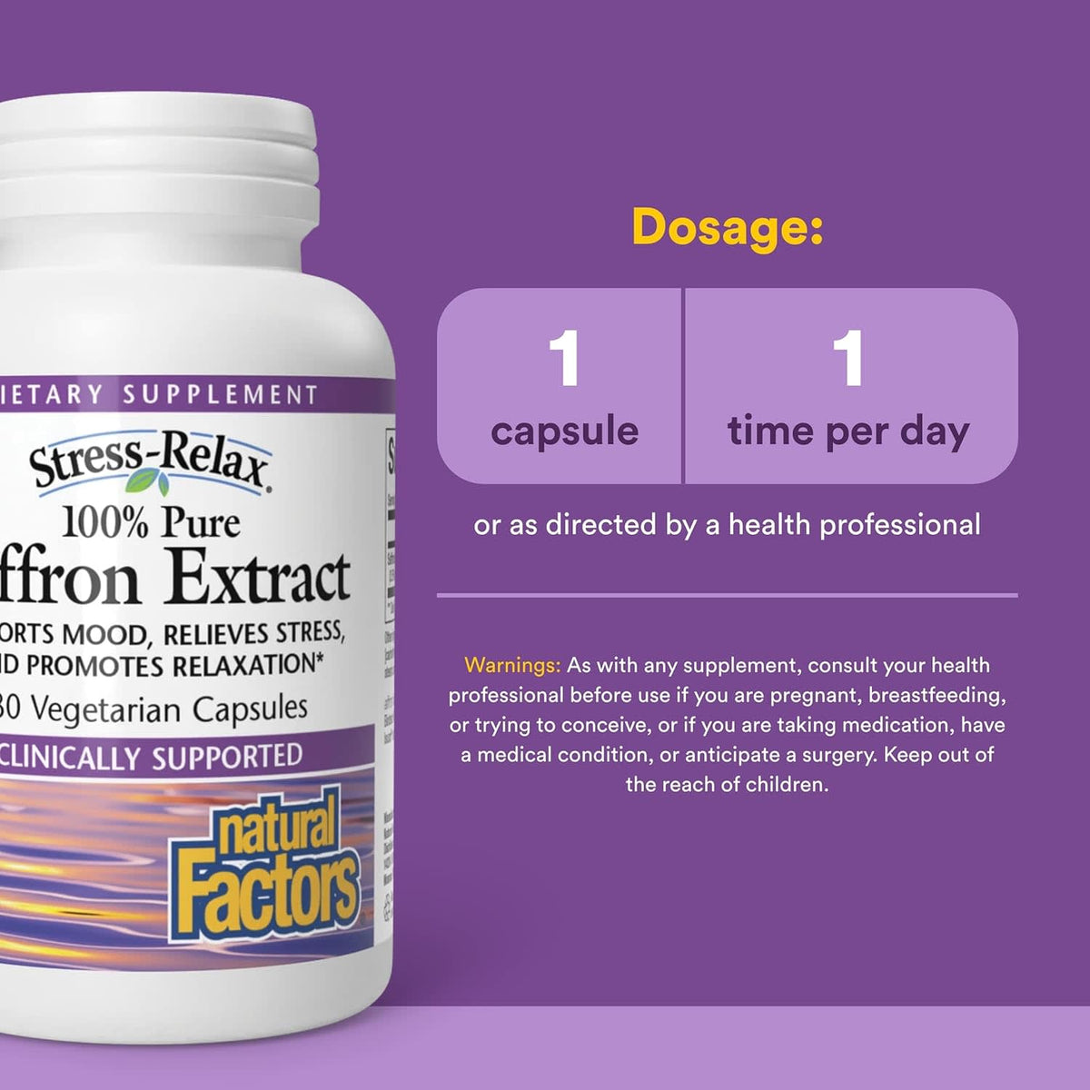 Natural Factors, Stress-Relax, 100% Pure Saffron Extract, 30 Vegetarian Capsules UPC 068958028545 | Hilife Vitamins