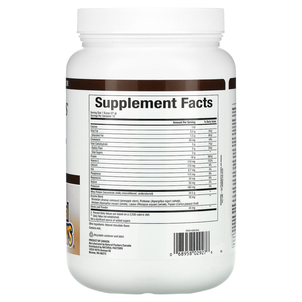 Natural Factors, Whey Factors, Grass Fed Whey Protein, N, 12 Oz UPC 068958029276 | Hilife Vitamins
