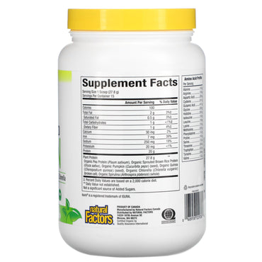 Natural Factors, Raw Organic 100% Plant-Based Protein, N, 13.09 Oz Powder UPC 068958029368 | Hilife Vitamins