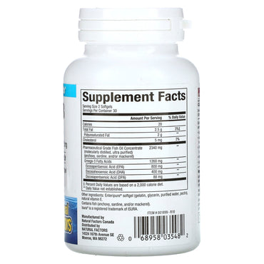 Natural Factors, RxOmega-3, 630 mg, 60 Softgels UPC 068958035482 | Hilife Vitamins