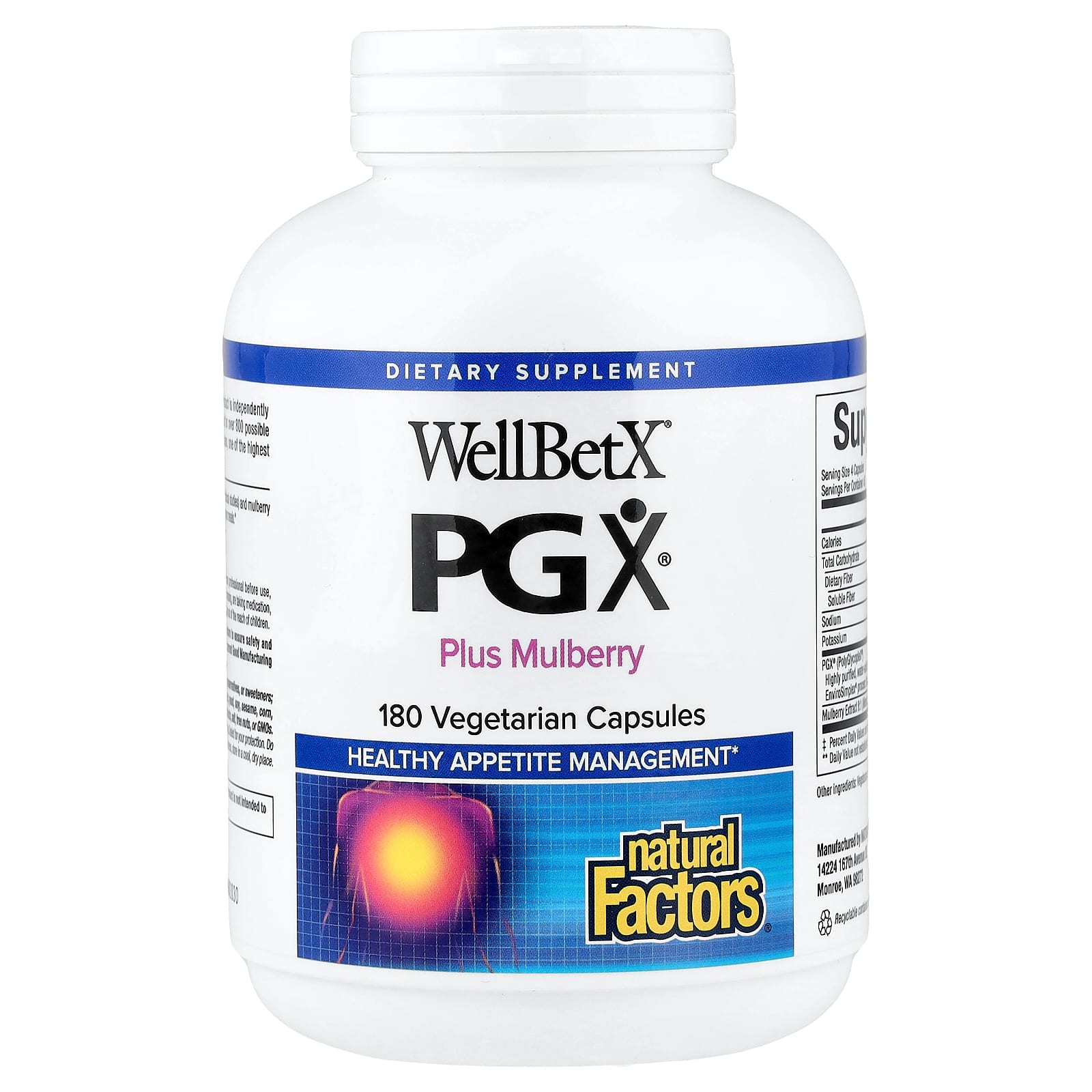 Natural Factors, WellBetX PGX, Plus Mulberry, 180 Vegetarian Capsules UPC 068958035505 | Hilife Vitamins