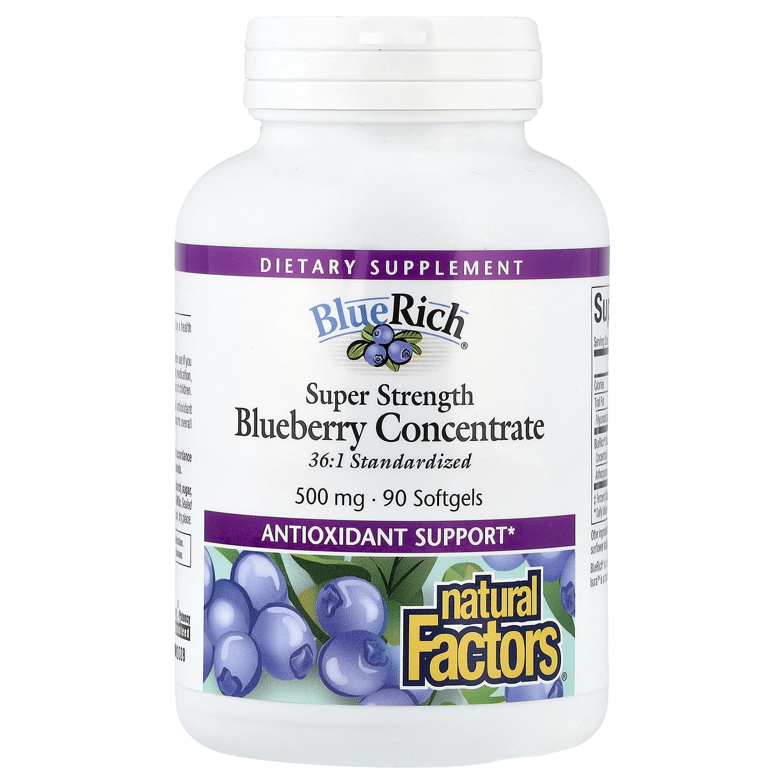 Natural Factors, BlueRich®, Super Strength Blueberry Concentrate, 500 mg, 90 Softgels UPC 068958045160 | Hilife Vitamins