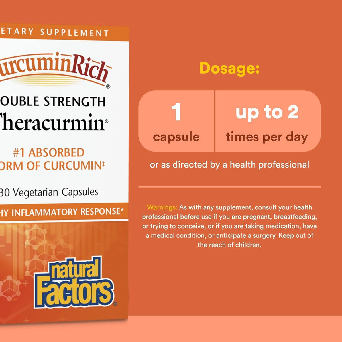 Natural Factors, Theracurmin®, 60 mg, 30 Vegetarian Capsules UPC 068958045436 | Hilife Vitamins