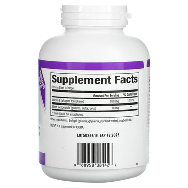 Natural Factors, Mixed Vitamin E, 268 mg (400 IU), 240 Softgels UPC 068958081427 | Hilife Vitamins