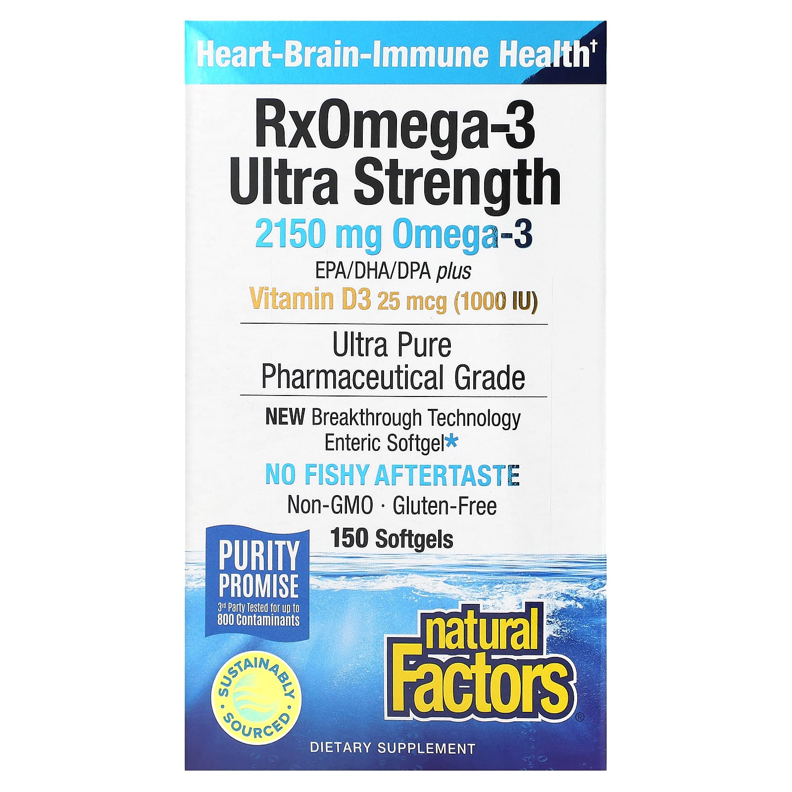 Natural Factors, RxOmega-3 with Vitamin D3, Ultra Streng, 150 Softgels UPC 068958354927 | Hilife Vitamins
