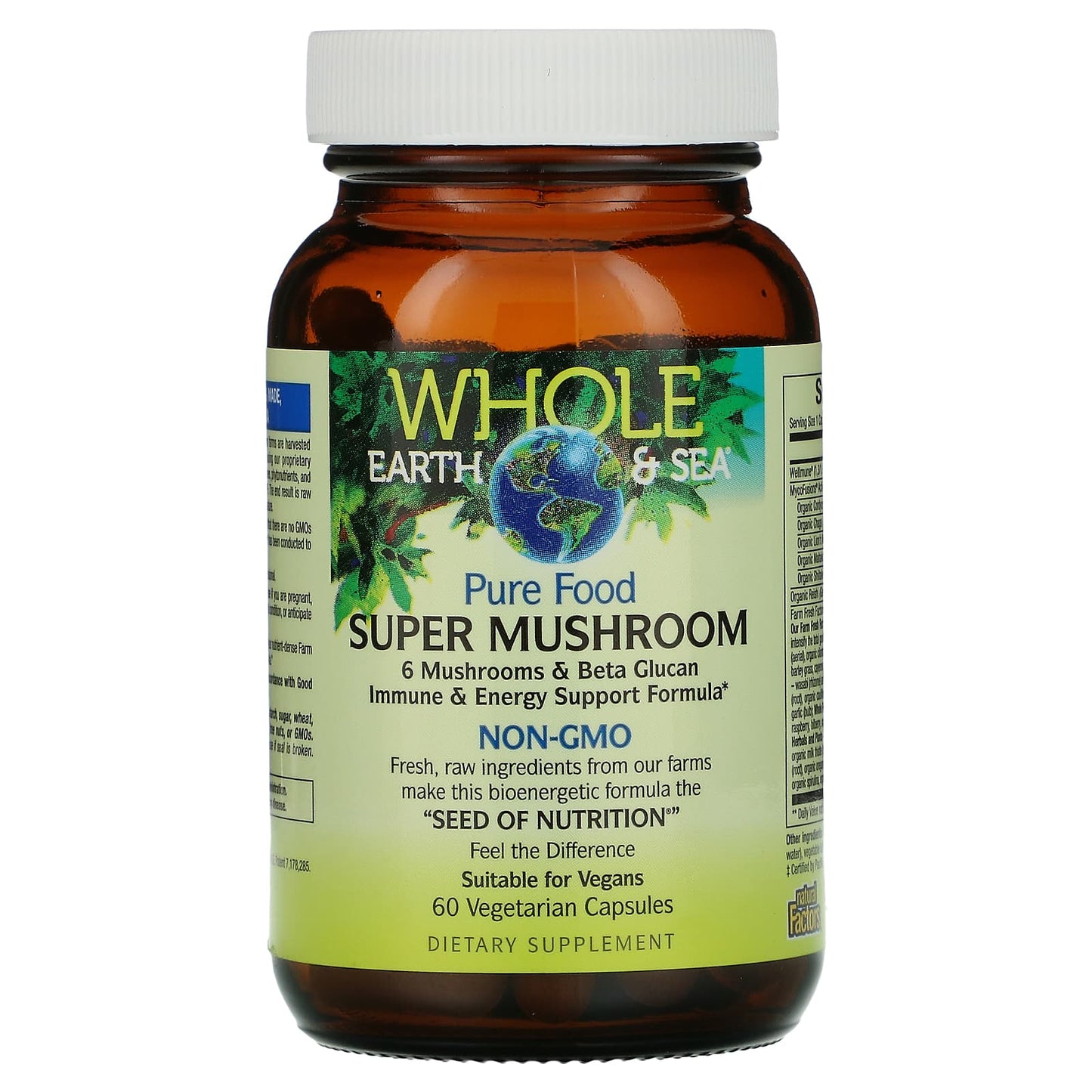 Natural Factors, Whole Earth & Sea, Super Mushroom Description, 60 Capsules UPC 068958355108 | Hilife Vitamins