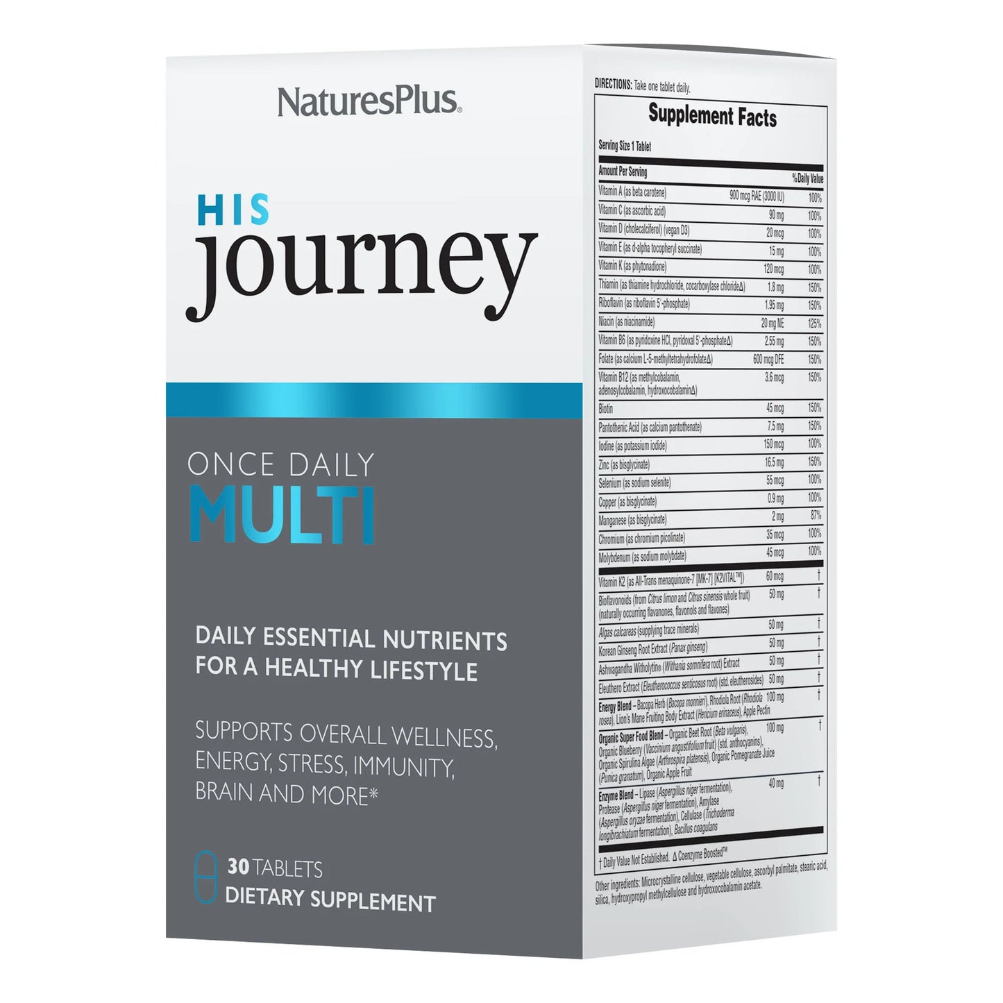 Nature’s Plus, His Journey, Once Daily Multi, 30 Tablets UPC 097467303416 | HiLife Vitamins
