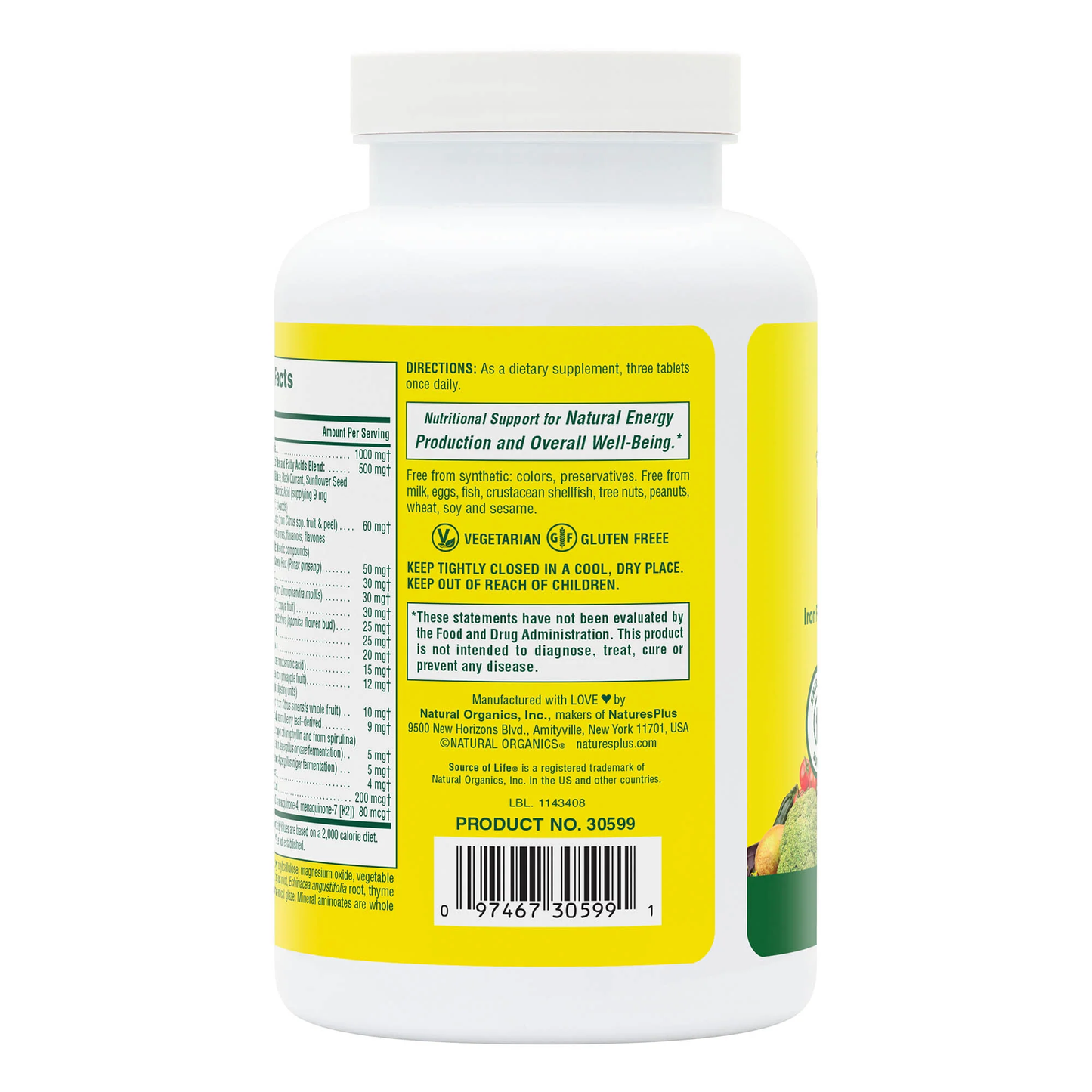 Nature's Plus, Source Of Life, Original, Multivitamin & Mineral, No-Iron, 180 Tablets UPC 097467305991 | Hilife Vitamins