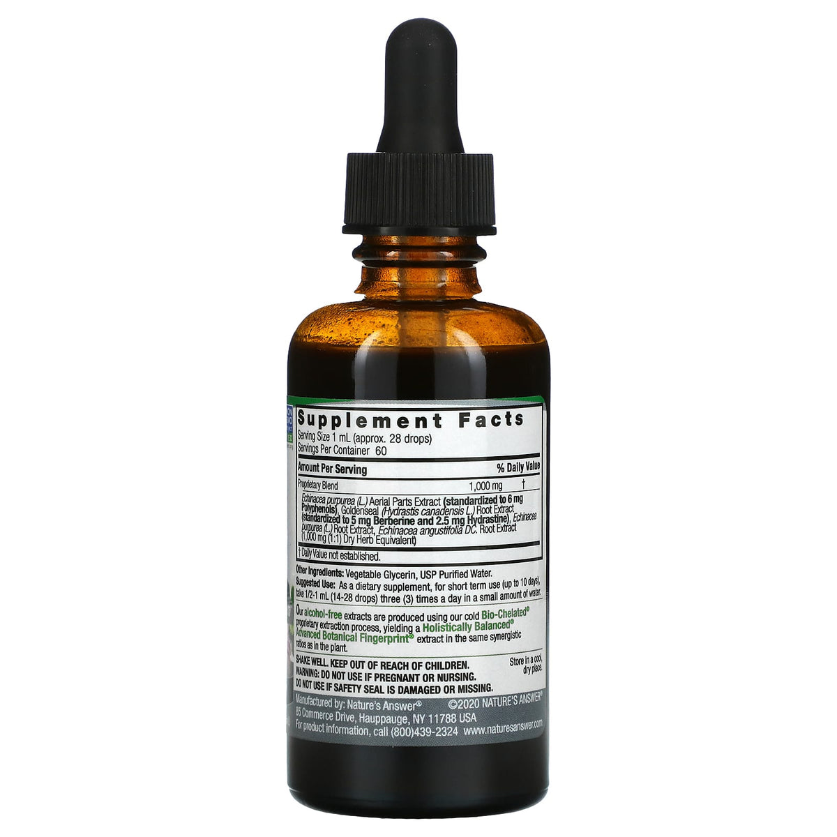 Nature’s Answer, Echinacea-Goldenseal Alcohol Free Extract, 2 Oz UPC 083000007613 | Hilife Vitamins