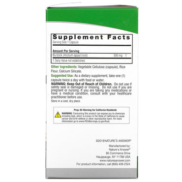 Nature’s Answer, Burdock, Full Spectrum Herb, 500 mg, 90 Vegetarian Capsules UPC 083000161346 | Hilife Vitamins
