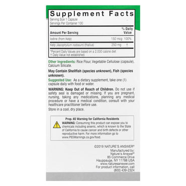 Nature’s Answer, Kelp Thallus, 100 Capsules UPC 083000162909 | Hilife Vitamins