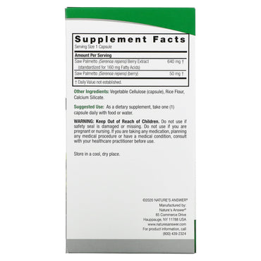 Nature’s Answer, Saw Palmetto Berry Extract, 120 Capsules UPC 083000164316 | Hilife Vitamins