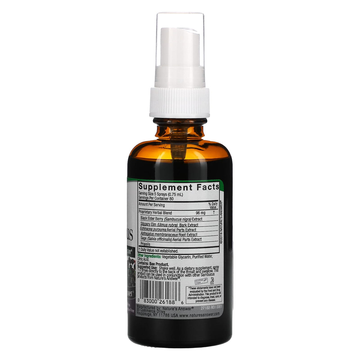 Nature’s Answer, Sambucus Extract Spray, 2 Oz UPC 083000261886 | Hilife Vitamins