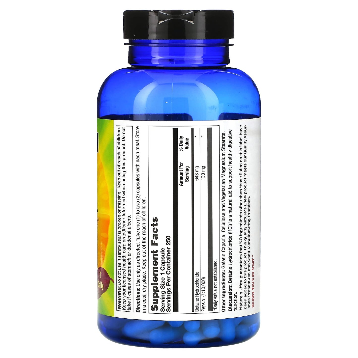 Nature’s Life, Betaine HCL, 648 mg, 250 Capsules UPC 040647004108 | HiLife Vitamins