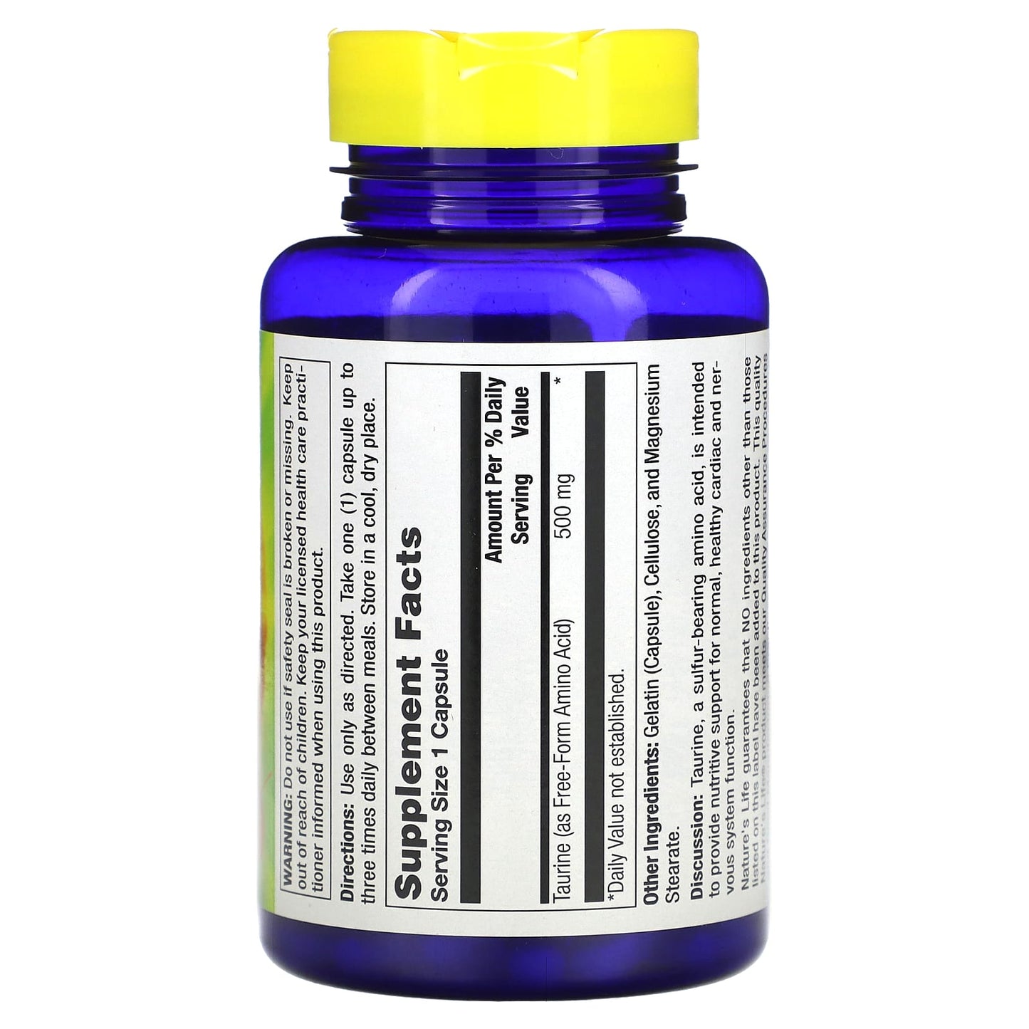 Nature’s Life, Taurine 500 mg, 100 Capsules UPC 040647005495 | HiLife Vitamins