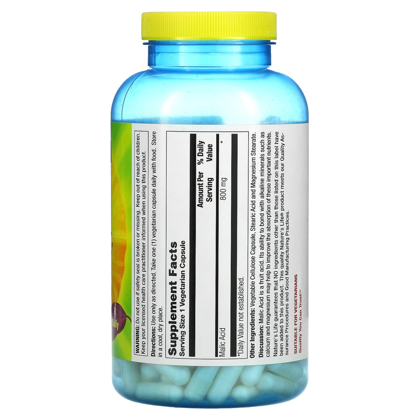 Nature’s Life, Malic Acid, 800 mg, 250 Vegetarian Capsules UPC 040647005716 | HiLife Vitamins