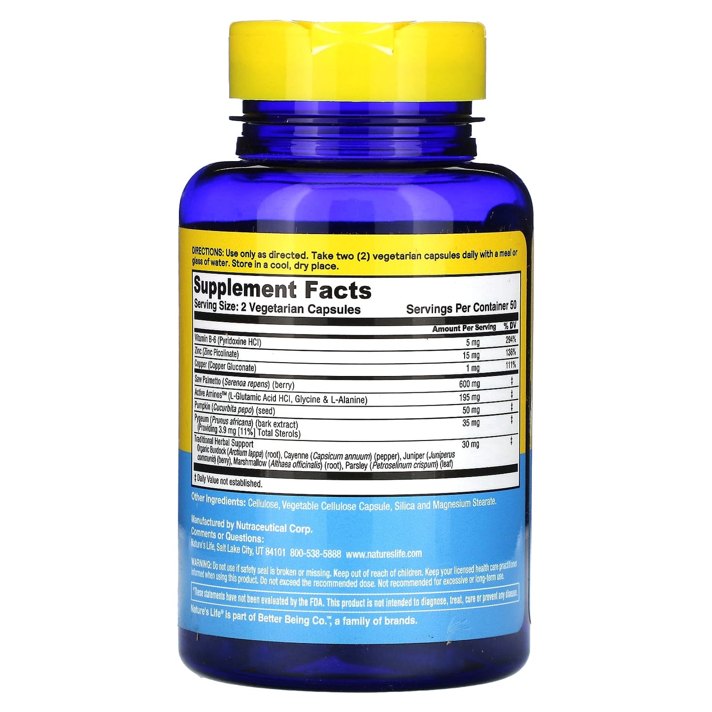 Nature’s Life, Prostate Maintain 600 Plus, 100 Capsules UPC 040647006157 | HiLife Vitamins