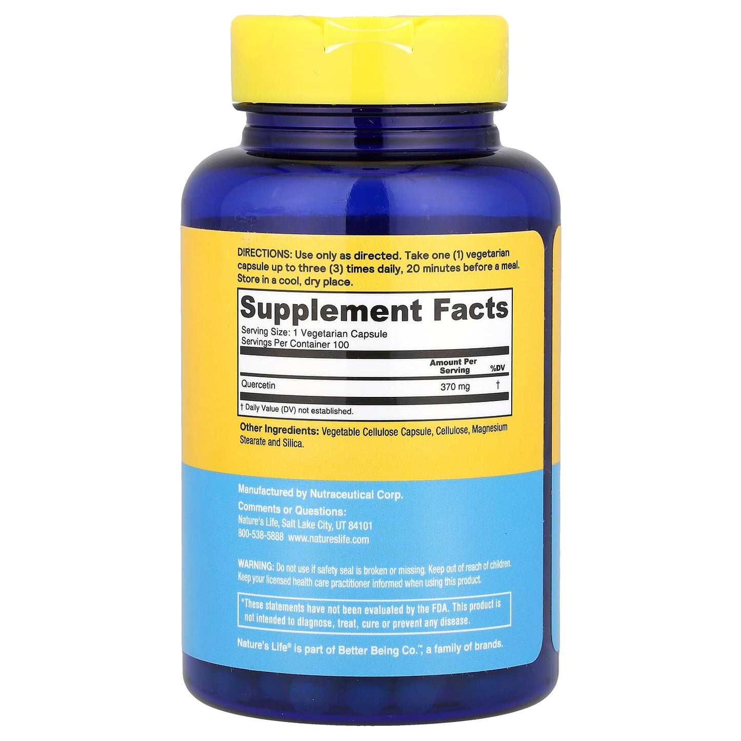 Nature’s Life, Quercetin, 400 mg, 100 Capsules UPC 040647006706 | HiLife Vitamins