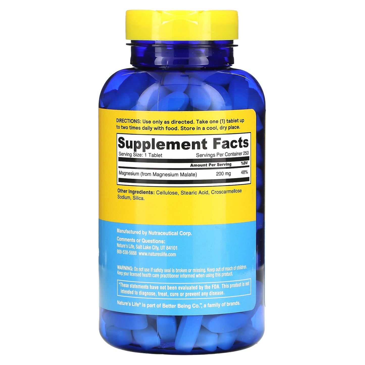 Nature’s Life, Magnesium Malate, 1,300 mg, 250 Tablets UPC 040647006874 | HiLife Vitamins