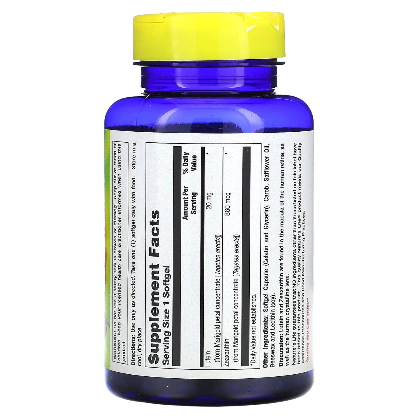 Nature’s Life, Lutein 20 mg, 100 Softgels UPC 040647007420 | HiLife Vitamins