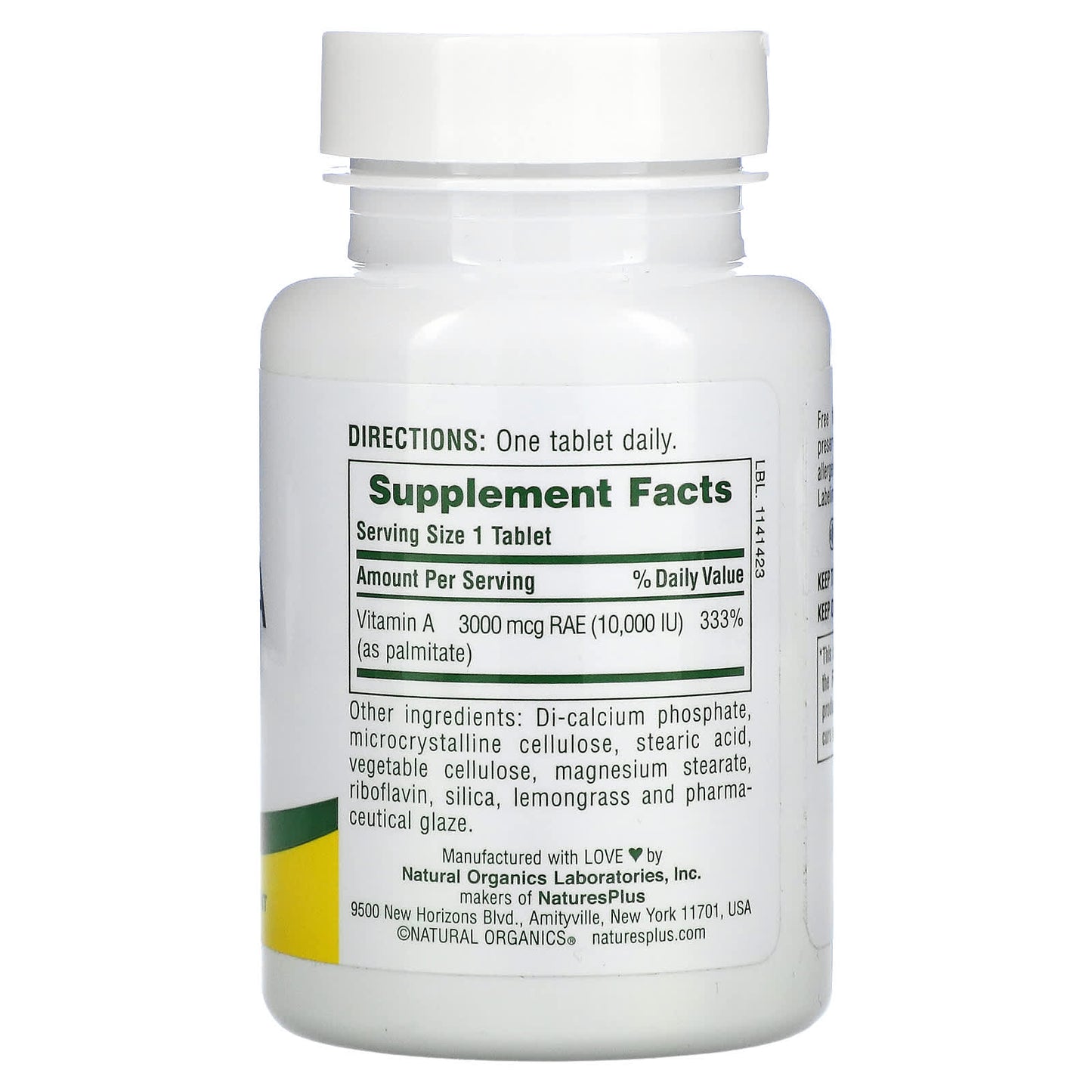 Nature's Plus, Water-Dispersible Vitamin A, 10,000 IU (3,000 mcg), 90 Tablets UPC 097467009813 | Hilife Vitamins