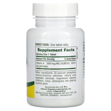 Nature's Plus, Water-Dispersible Vitamin A, 10,000 IU (3,000 mcg), 90 Tablets UPC 097467009813 | Hilife Vitamins
