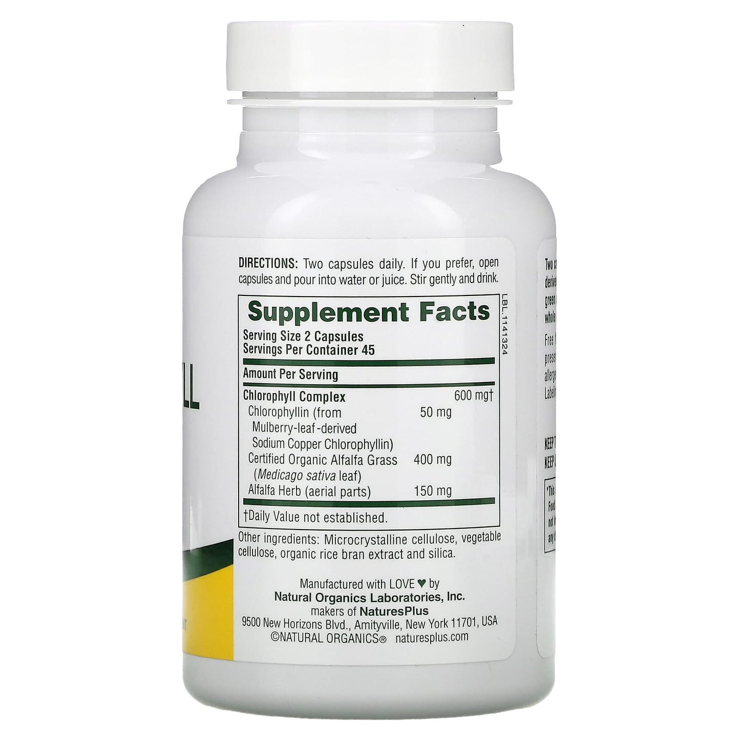 Nature's Plus, Chlorophyll Complex, 90 Capsules UPC 097467010802 | Hilife Vitamins