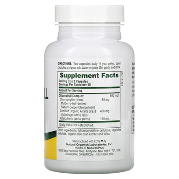 Nature's Plus, Chlorophyll Complex, 90 Capsules UPC 097467010802 | Hilife Vitamins