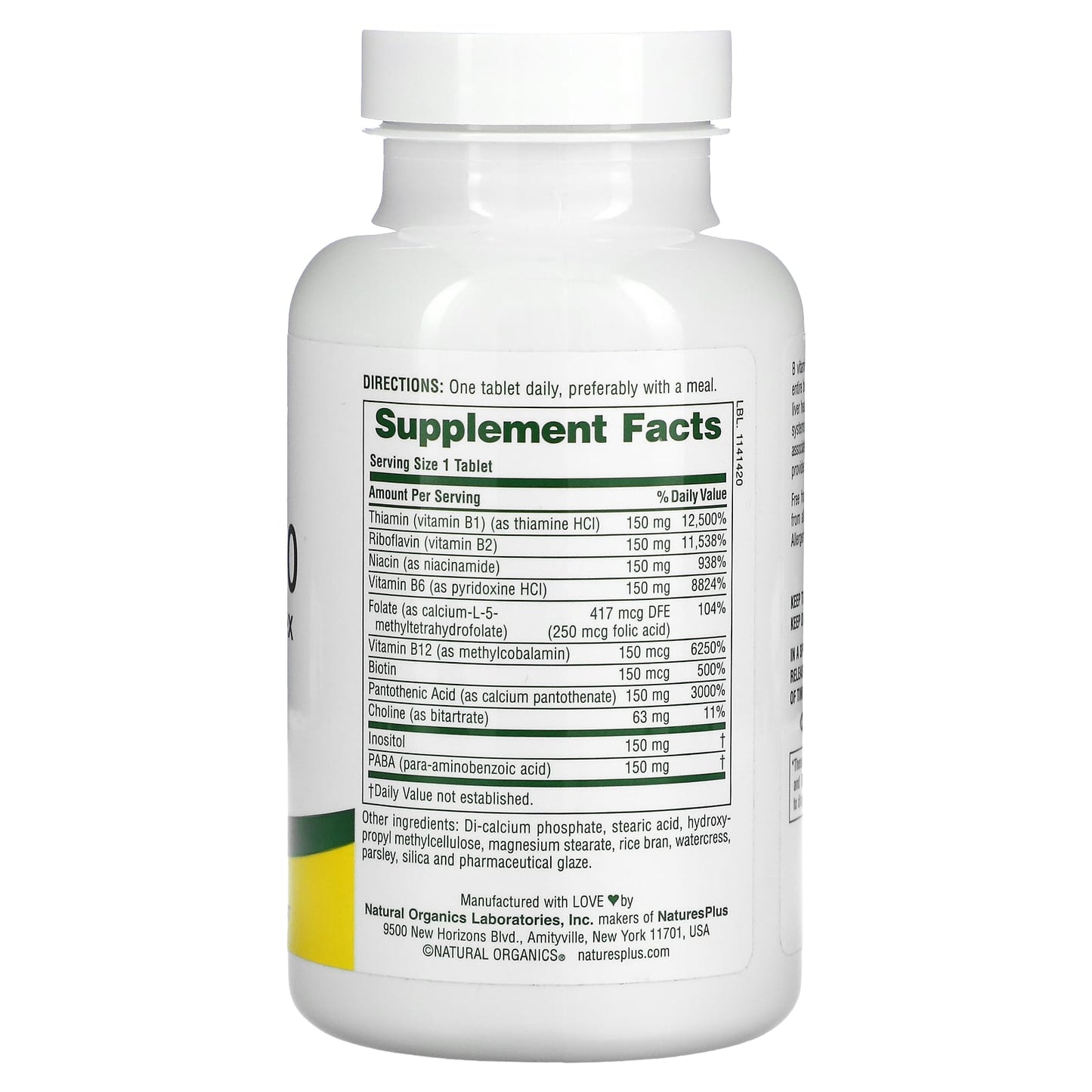 Nature's Plus, Sustained Release, Mega B-150, Balance B-Complex, 90 Tablets UPC 097467014558 | Hilife Vitamins