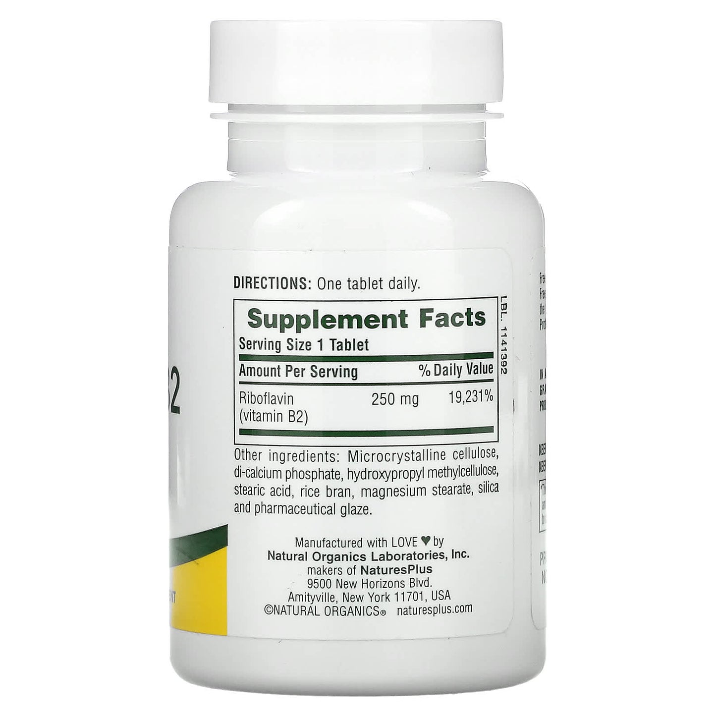 Nature's Plus, Vitamin B2, 250 mg, 60 Tablets UPC 097467016354 | Hilife Vitamins