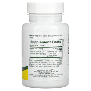 Nature's Plus, Folic Acid as Methylfolate , 800 mcg, 90 Tablets UPC 097467017900 | Hilife Vitamins