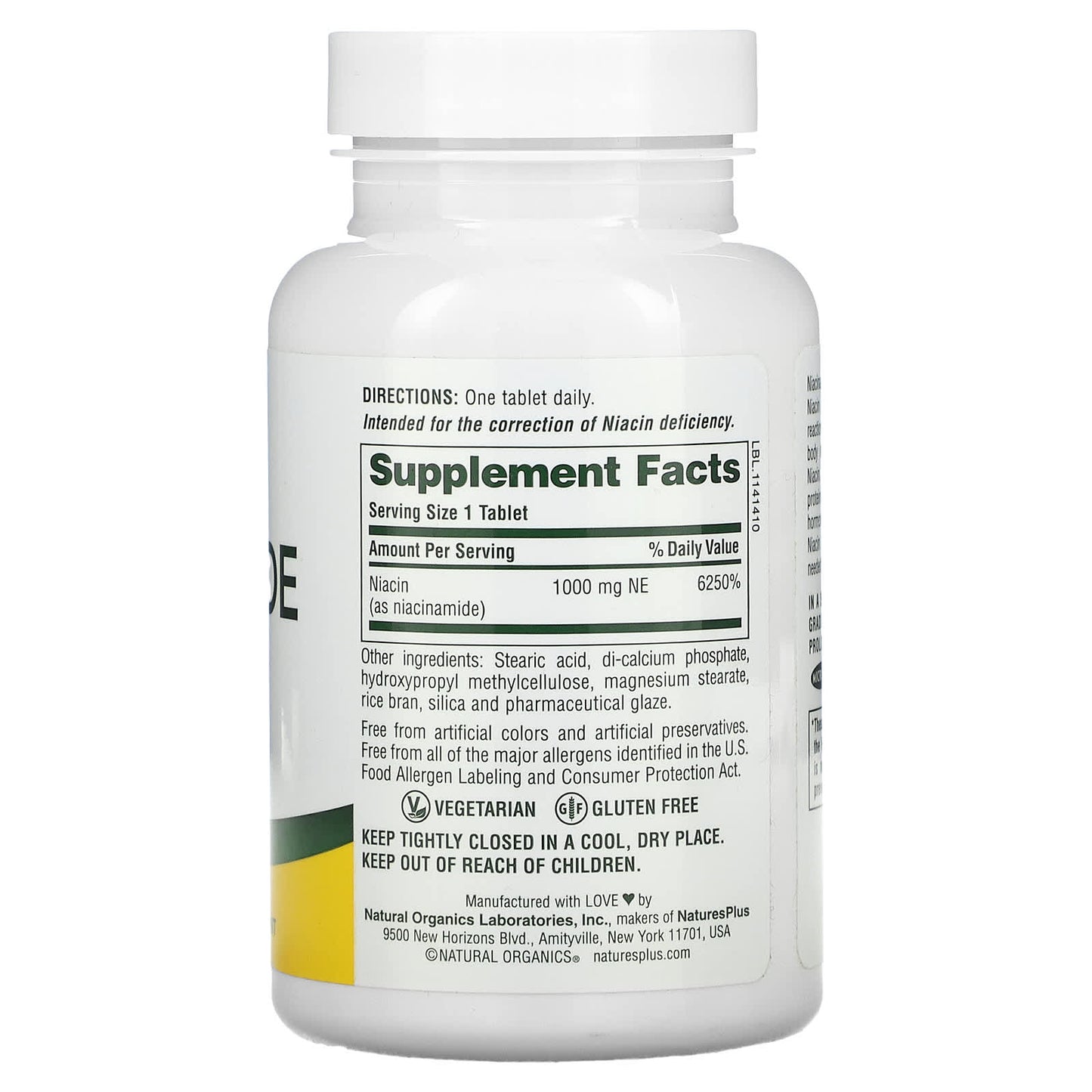 Nature's Plus, Sustained Release Niacinamide, 1000 mg, 90 Tablets UPC 097467019300 | Hilife Vitamins