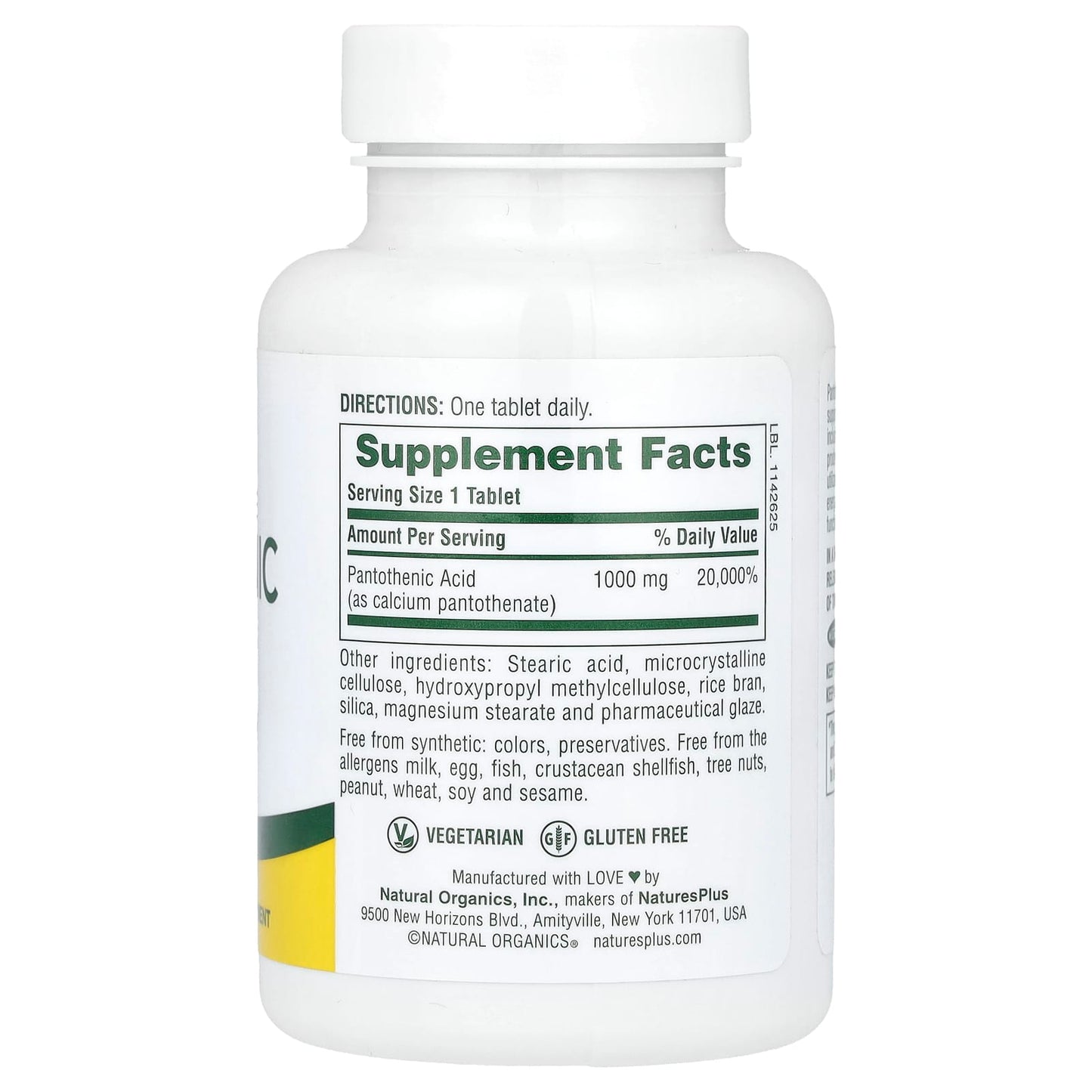 Nature's Plus, Pantothenic Acid, 1000 mg, 60 Tablets UPC 097467020603 | Hilife Vitamins