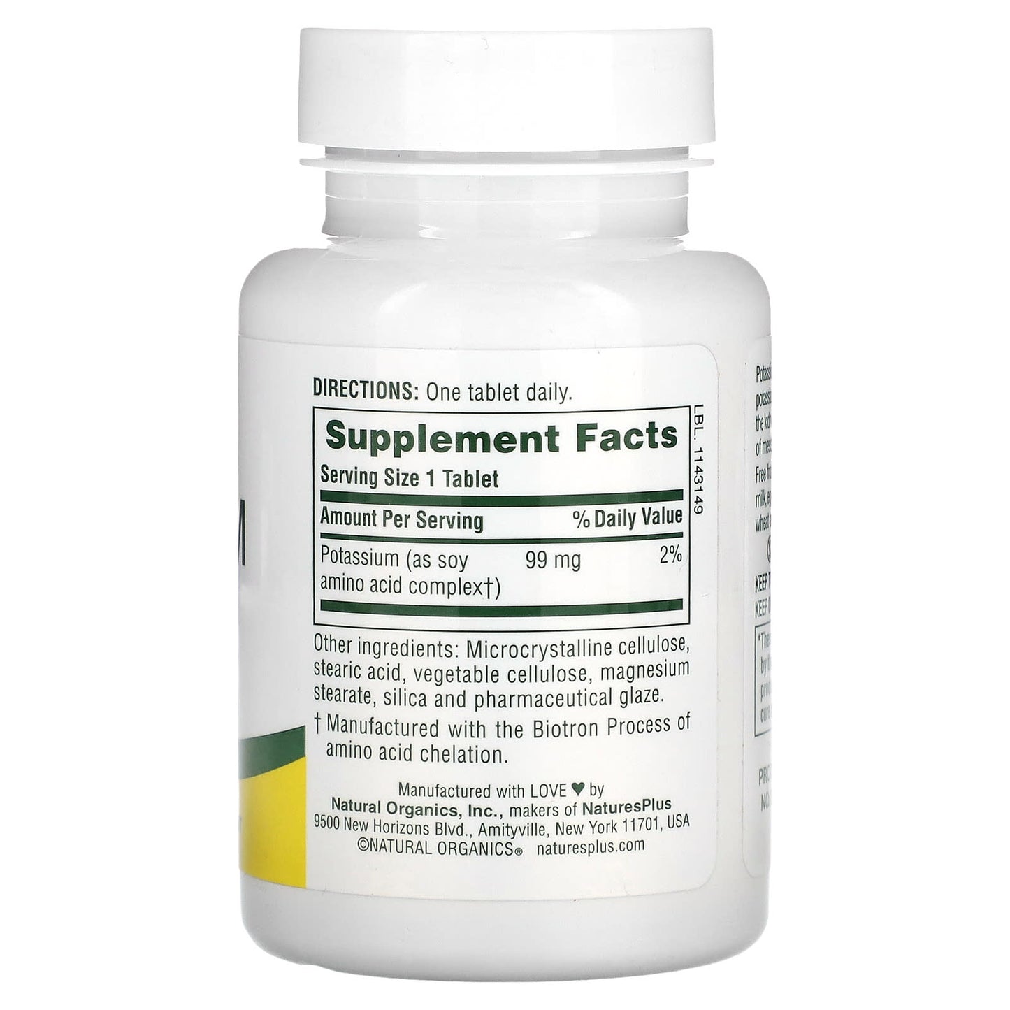 Nature's Plus, Potassium 99 mg, 90 Tablets UPC 097467033702 | Hilife Vitamins