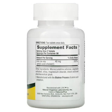 Nature's Plus, Iron, 20 mg, 180 Tablets UPC 097467034204 | Hilife Vitamins