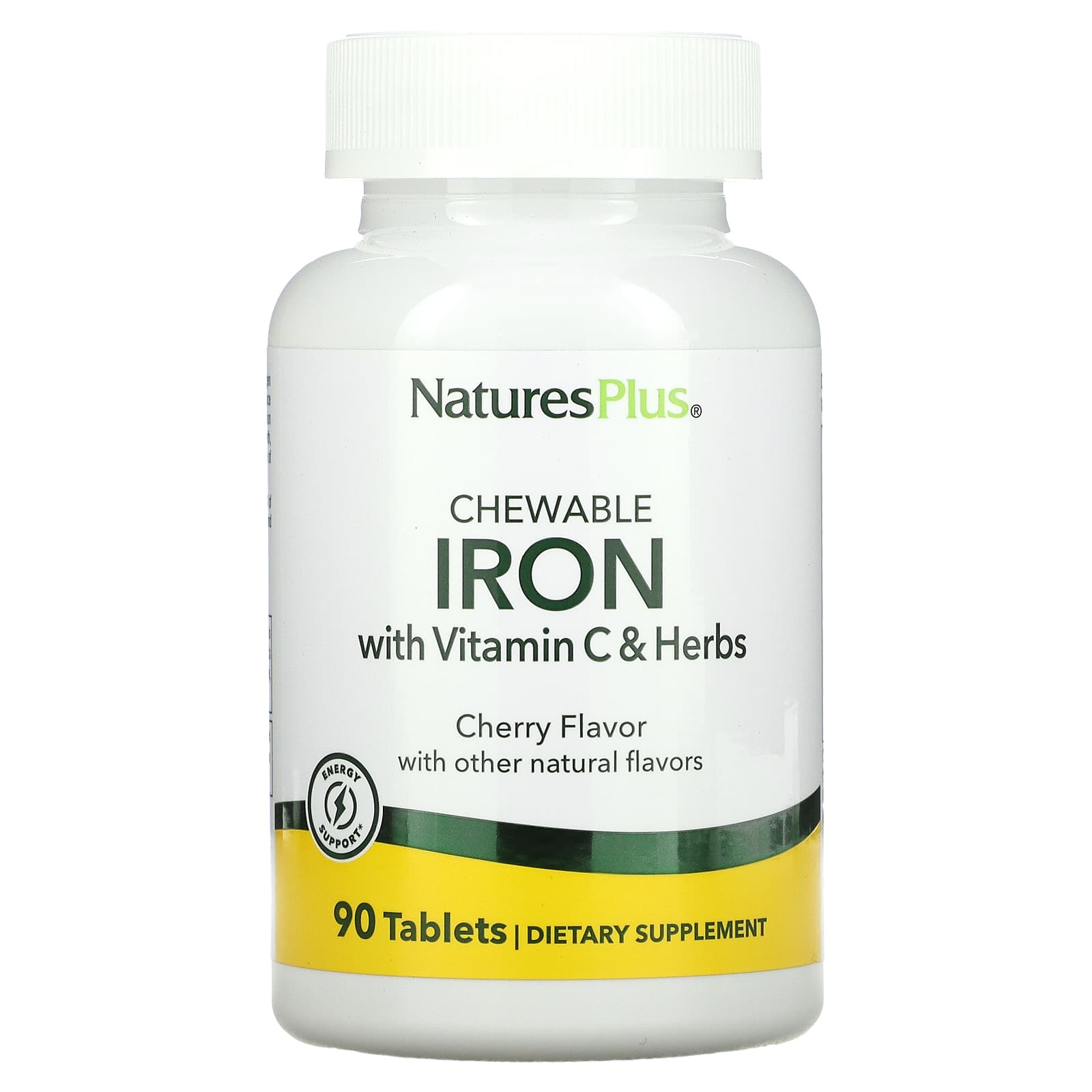 Nature's Plus, Chewable Iron with Vitamin C and Herbs, Cherry, 90 Tablets UPC 097467034211 | Hilife Vitamins