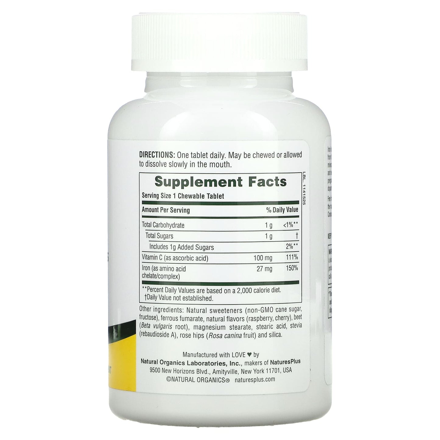 Nature's Plus, Chewable Iron with Vitamin C and Herbs, Cherry, 90 Tablets UPC 097467034211 | Hilife Vitamins