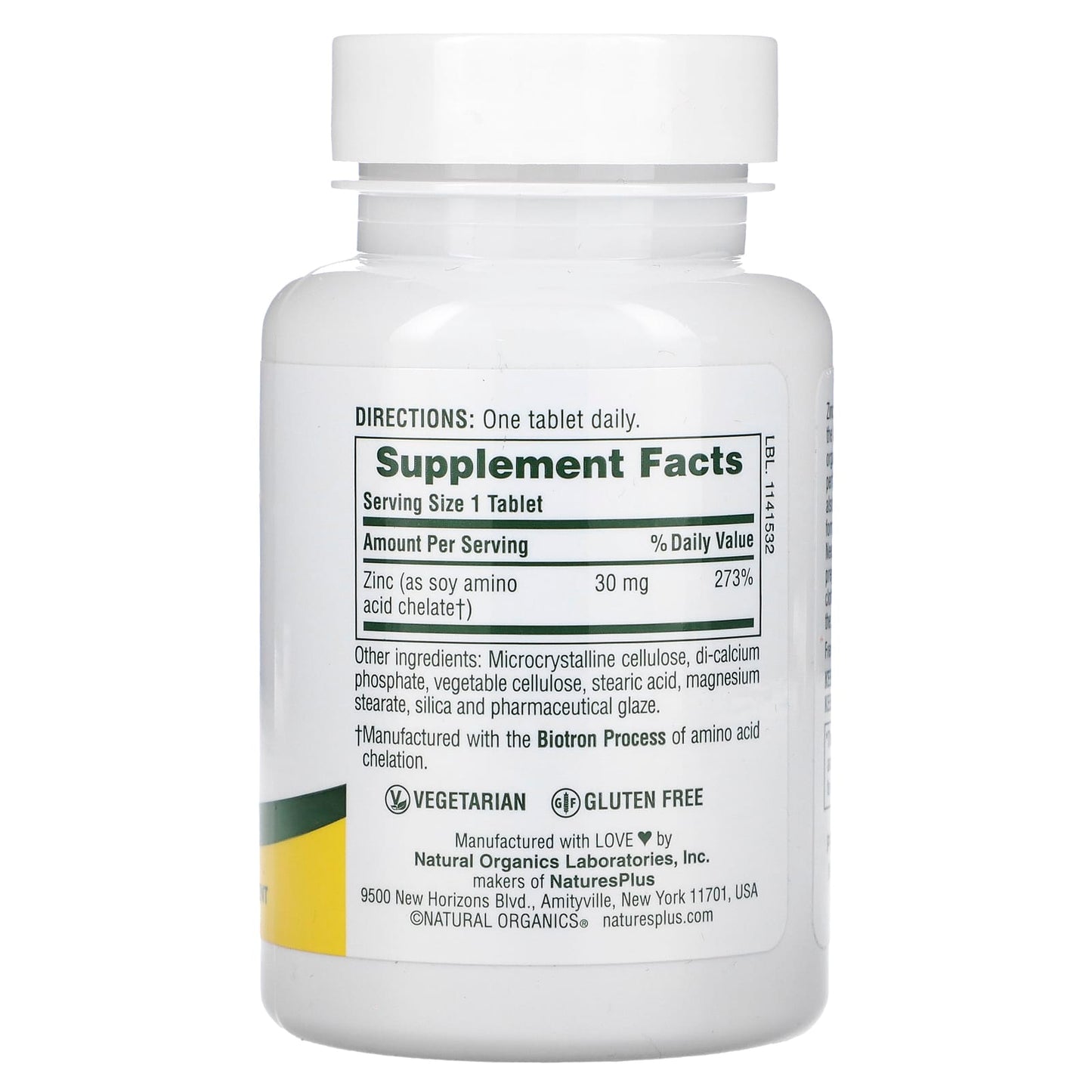 Nature's Plus, Zinc 30 mg, 90 Tablets UPC 097467036413 | Hilife Vitamins
