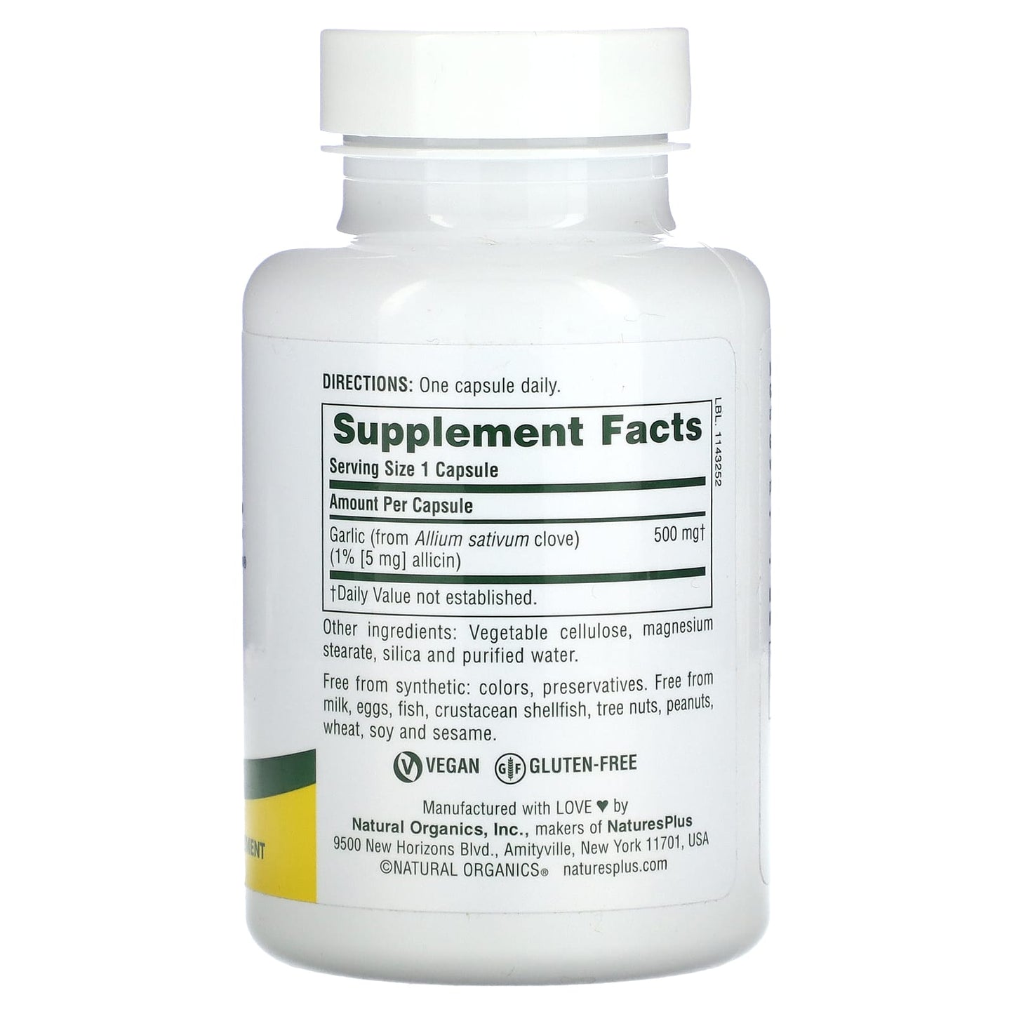 Nature's Plus, Garlite, 90 Vegetarian Capsules UPC 097467039629 | Hilife Vitamins