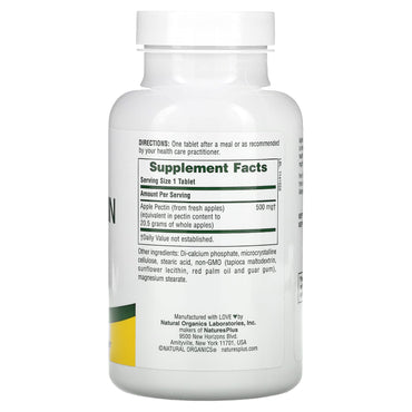 Nature's Plus, Apple Pectin, 500 mg, Soluble Fiber, 180 Tablets UPC 097467045002 | Hilife Vitamins