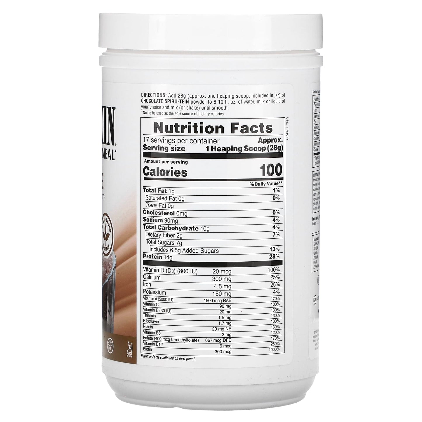 Nature's Plus, Spiru-Tein, Protein Powder Meal, Chocolate, 1.05 Lbs (476g) Powder Mix UPC 097467045705 | Hilife Vitamins
