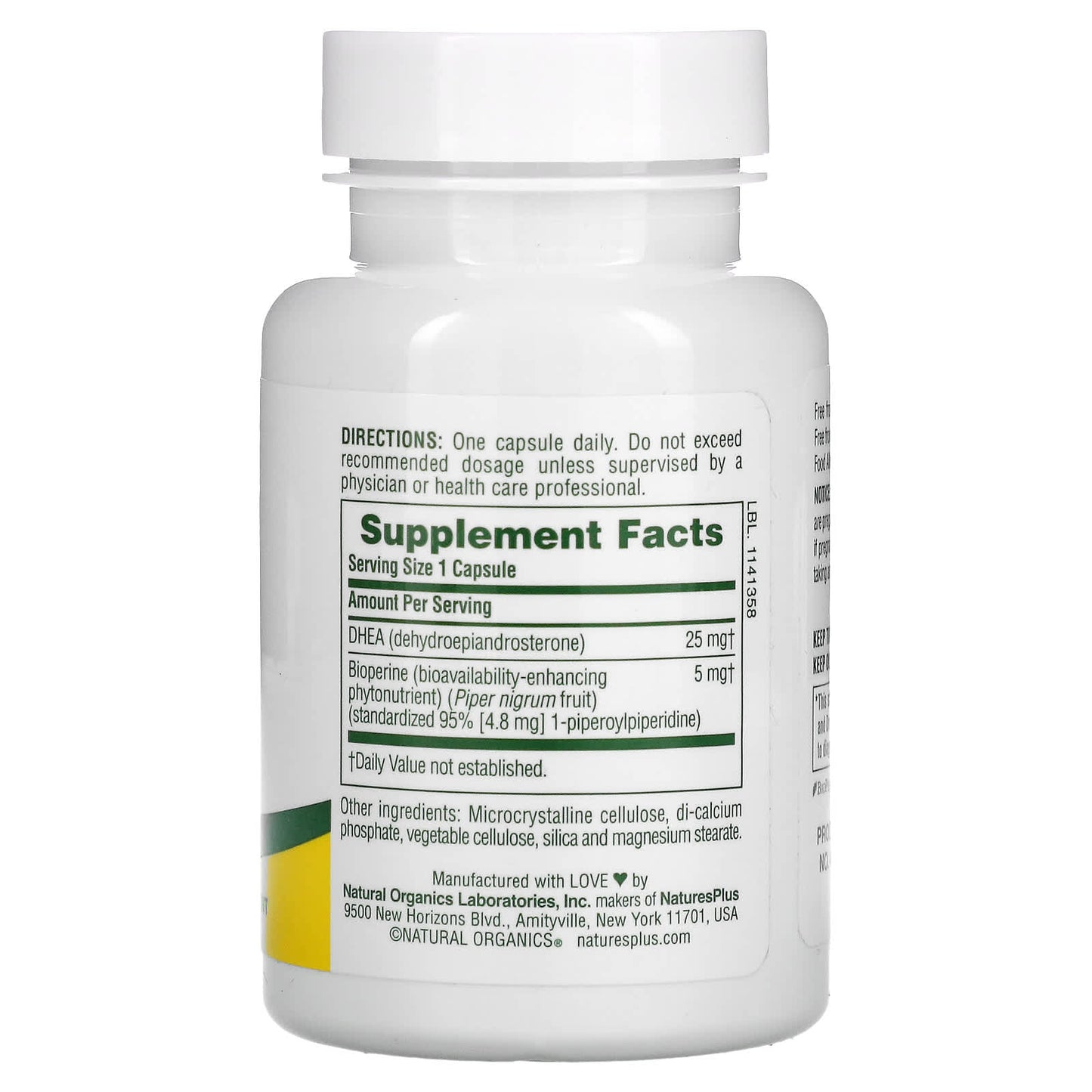 Nature's Plus, DHEA-25 with Bioperine, 60 Vegetarian Capsules UPC 097467049680 | Hilife Vitamins