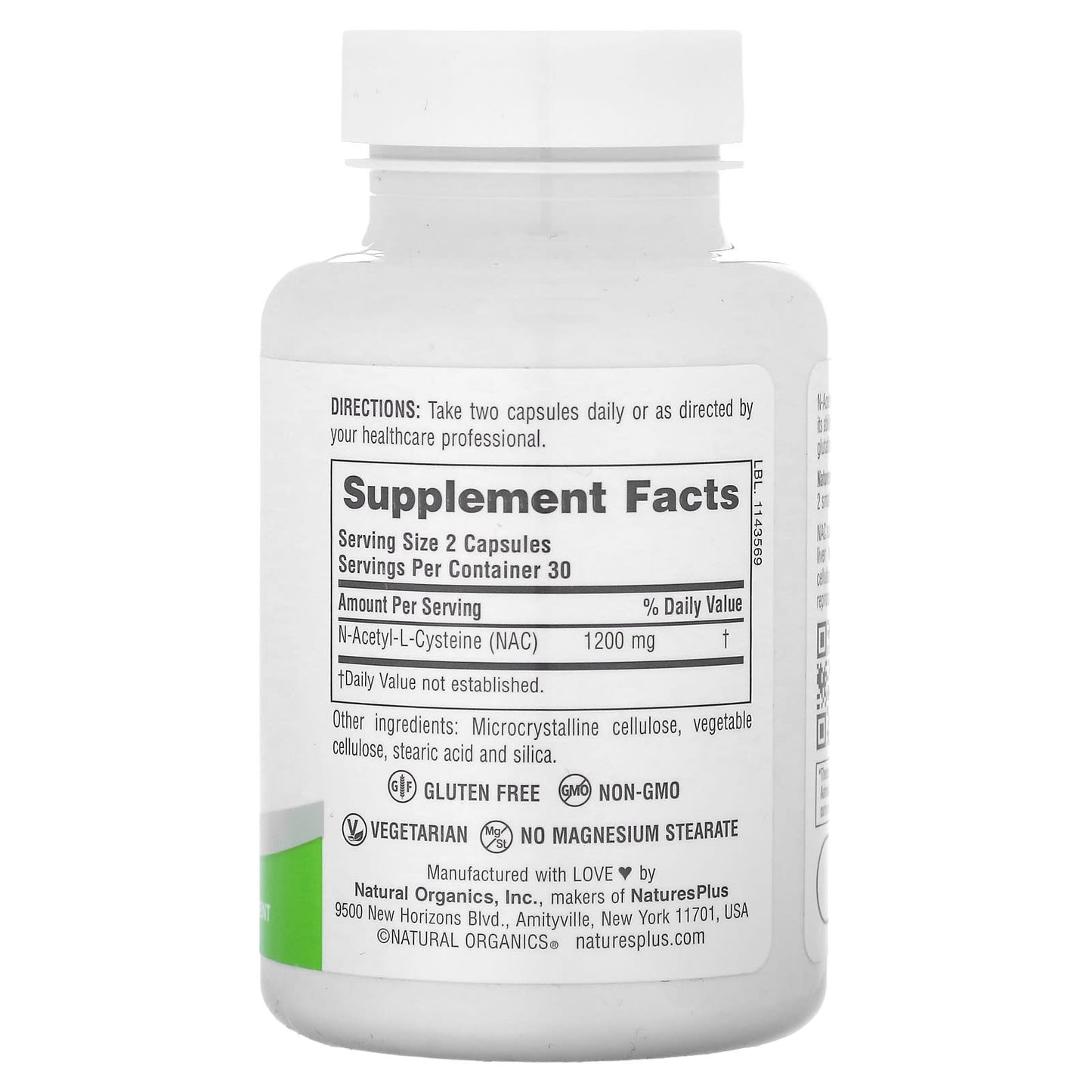 Nature's Plus, NAC 1200, 60 Capsules UPC 097467051621 | Hilife Vitamins