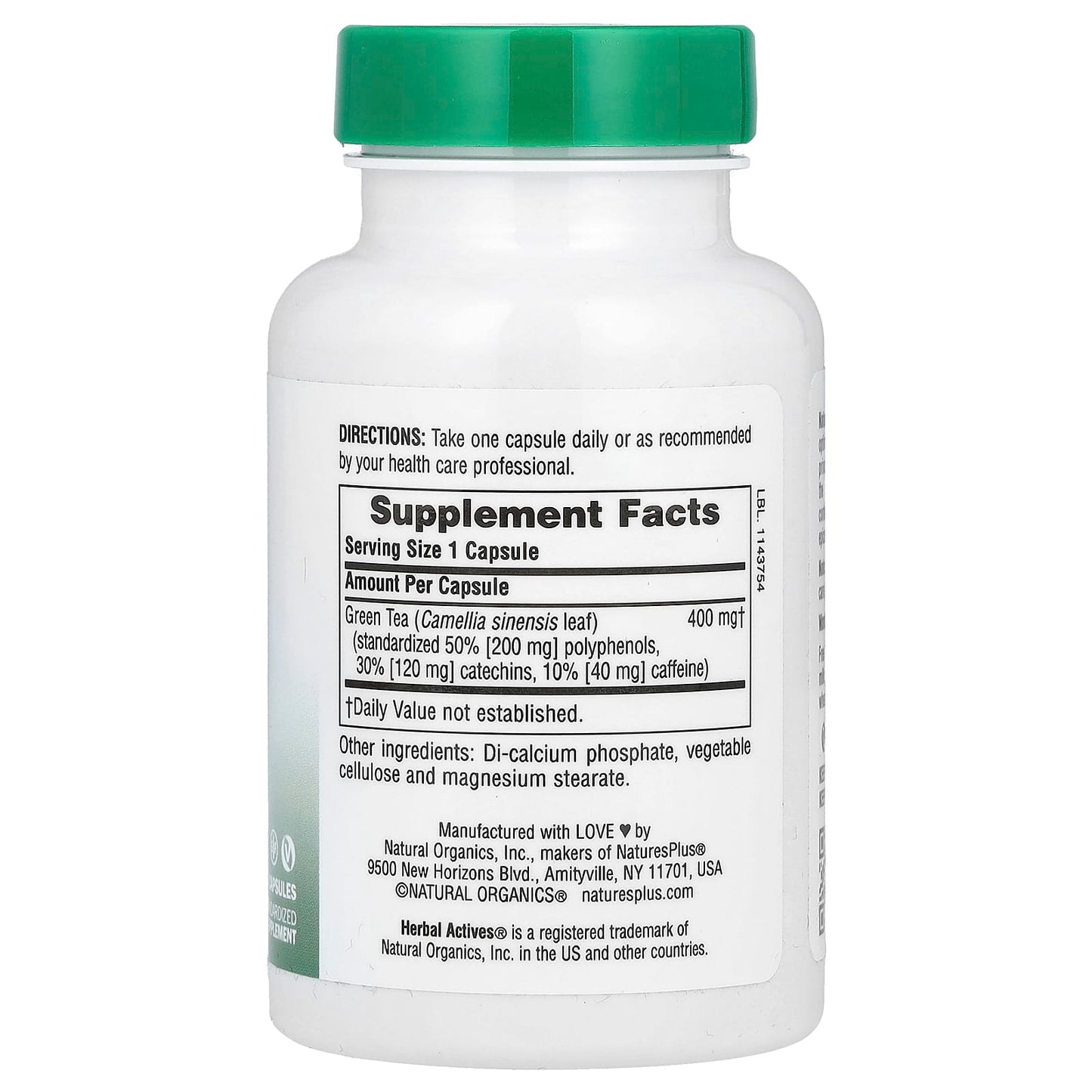 Nature's Plus, Green Tea Chinese 400 mg, 60 Vegetarian Capsules UPC 097467071889 | Hilife Vitamins