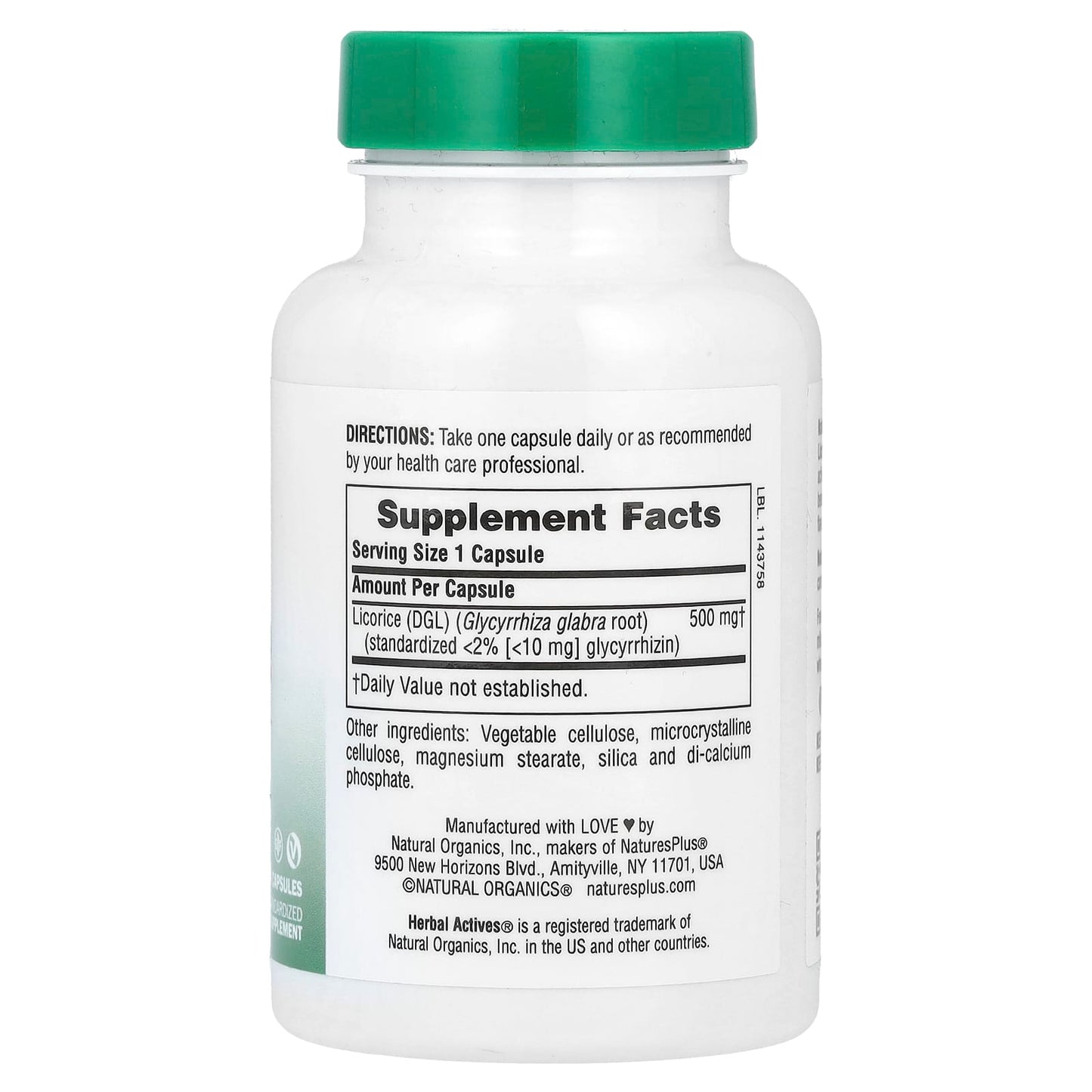 Nature's Plus, Herbal Actives, Licorice (DGL), 500 mg, 60 Capsules UPC 097467072244 | Hilife Vitamins
