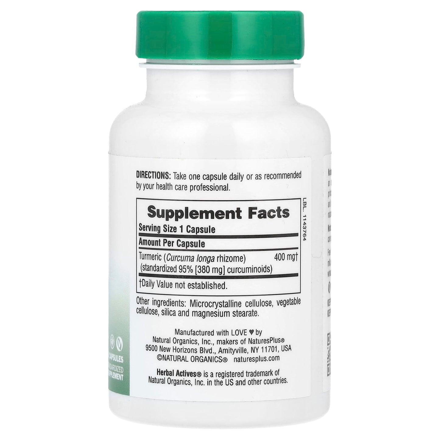 Nature's Plus, Turmeric 400 mg, 60 Vegetarian Capsules UPC 097467072848 | Hilife Vitamins
