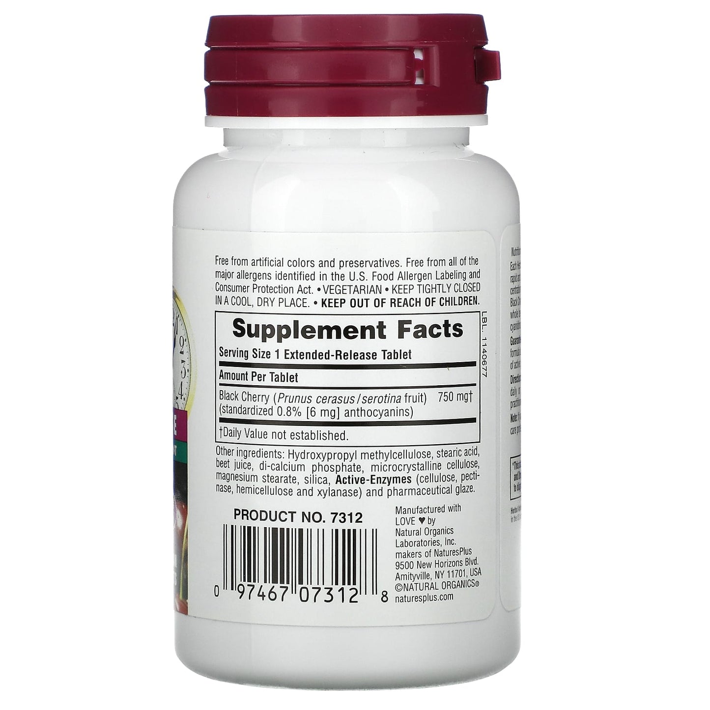 Nature's Plus, Herbal Actives, Black Cherry, 750 mg, 30 Tablets UPC 097467073128 | Hilife Vitamins
