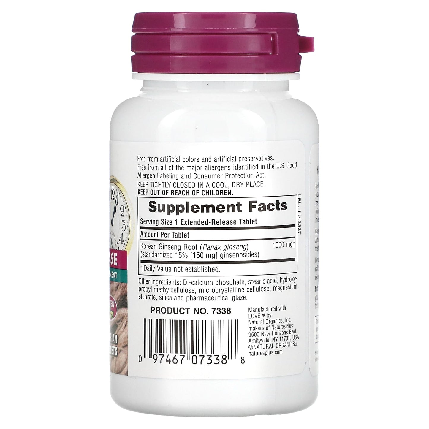 Nature's Plus, Herbal Actives, Korean Ginseng, Extended Release, 1000 mg, 30 Tablets UPC 097467073388 | Hilife Vitamins